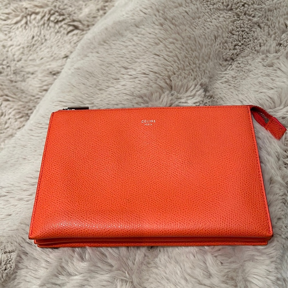 Celine Trio Chain Clutch in Coral